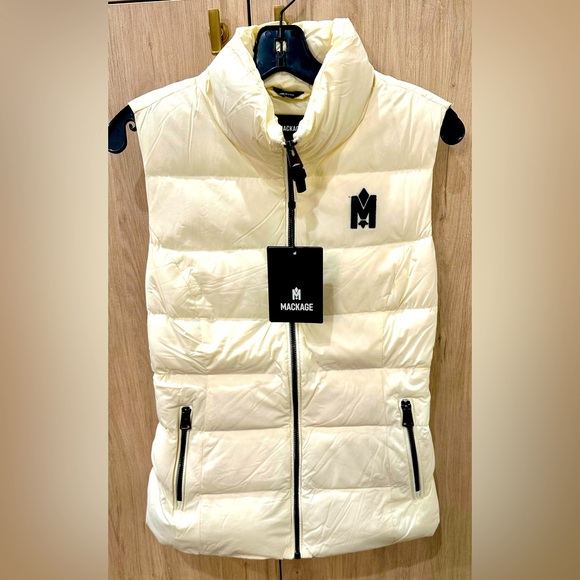 NWTs Mackage GISELA Stretch Light Down Vest. Cream. Size XS - Picture 1 of 9